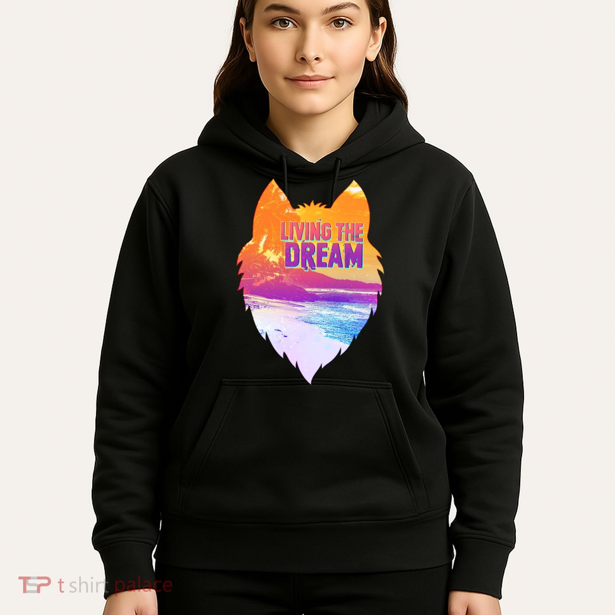 Living The Dream Californian Beach Wolf Head Hoodie