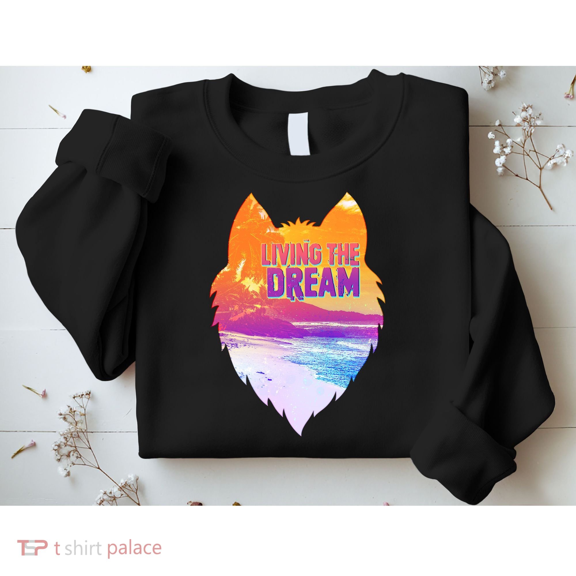 Living The Dream Californian Beach Wolf Head Sweatshirt