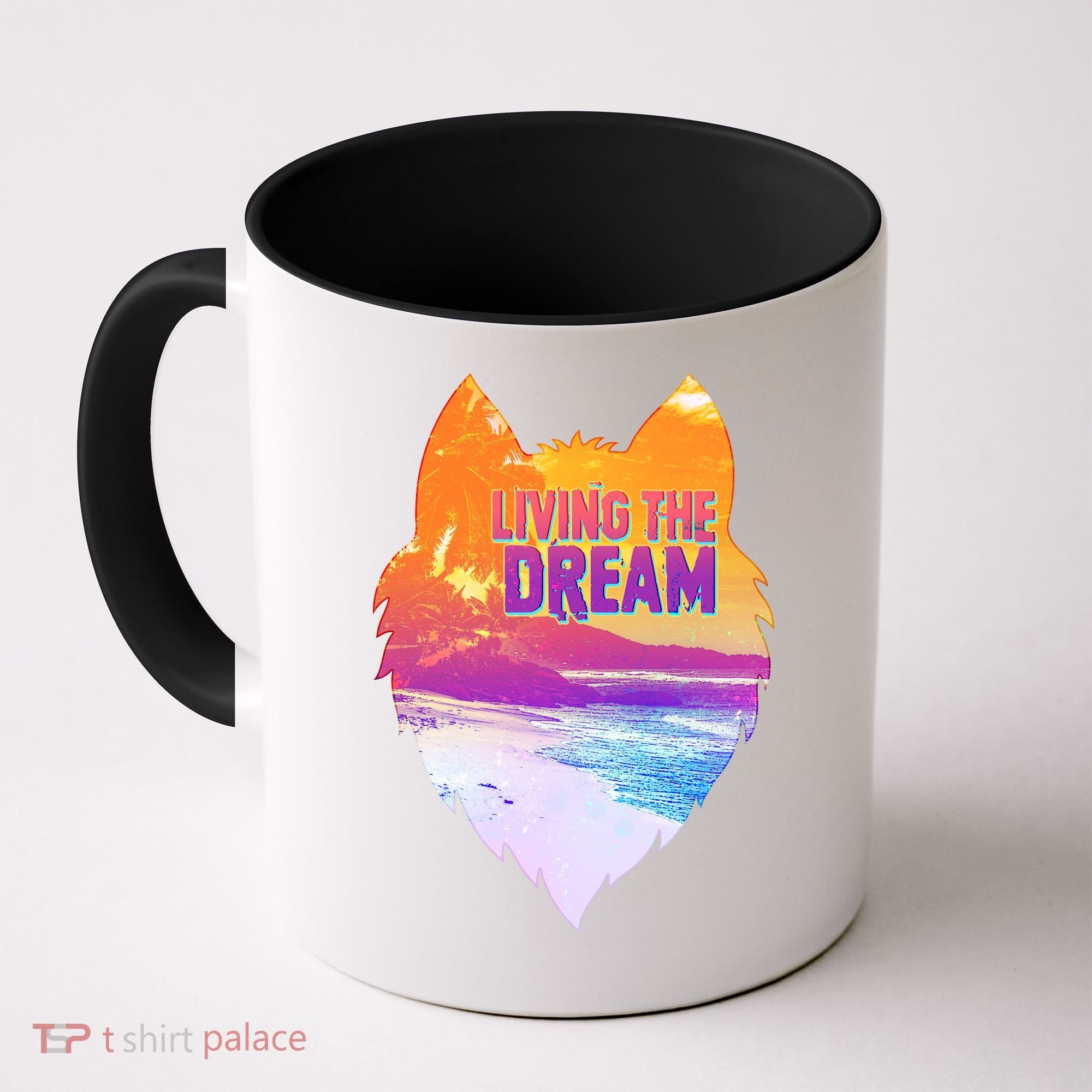 Living The Dream Californian Beach Wolf Head Coffee Mug