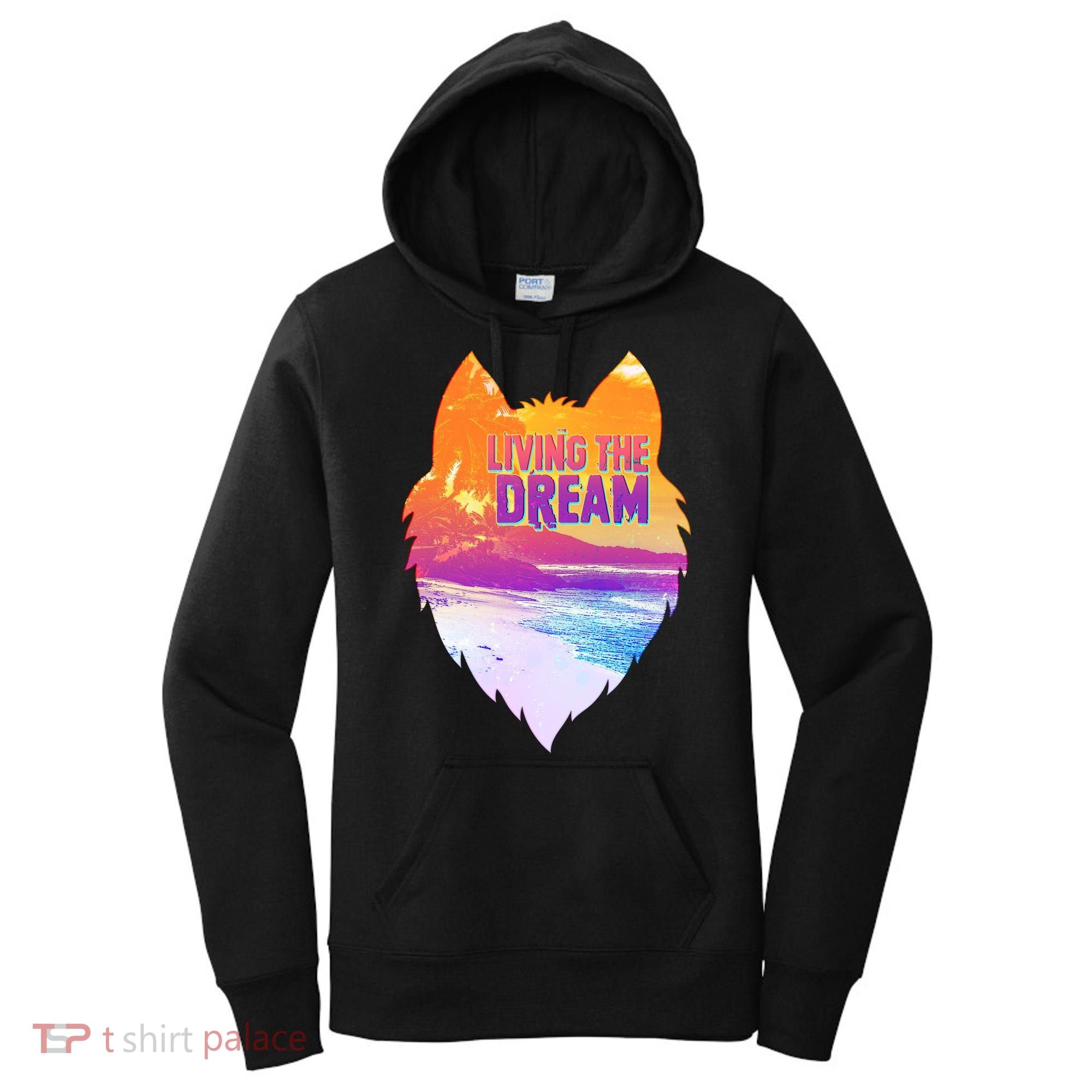 Living The Dream Californian Beach Wolf Head Women's Hoodie
