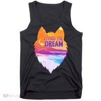 Living The Dream Californian Beach Wolf Head Tank Top thumb 0