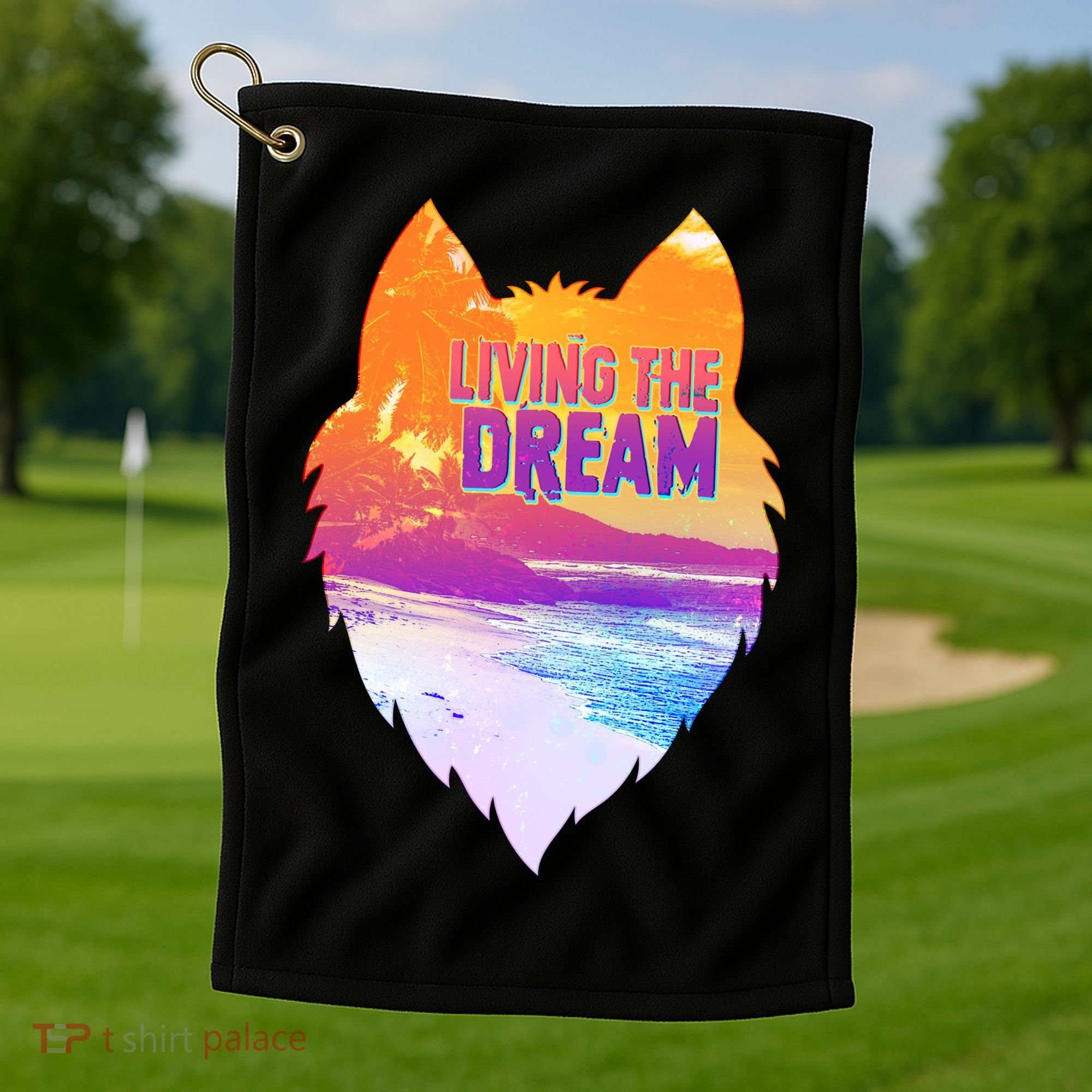 Living The Dream Californian Beach Wolf Head Golf Towel