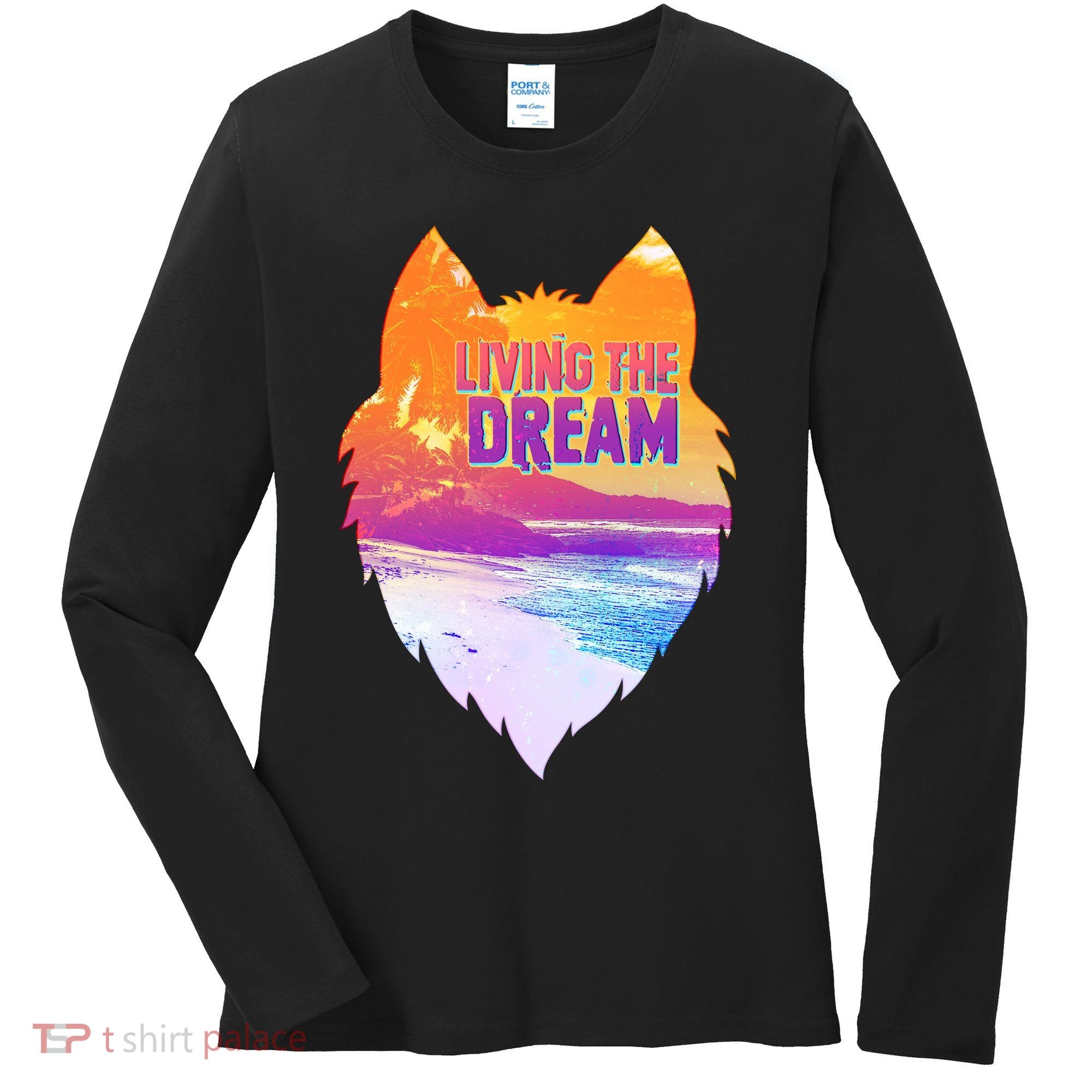 Living The Dream Californian Beach Wolf Head Women's Long Sleeve Shirt