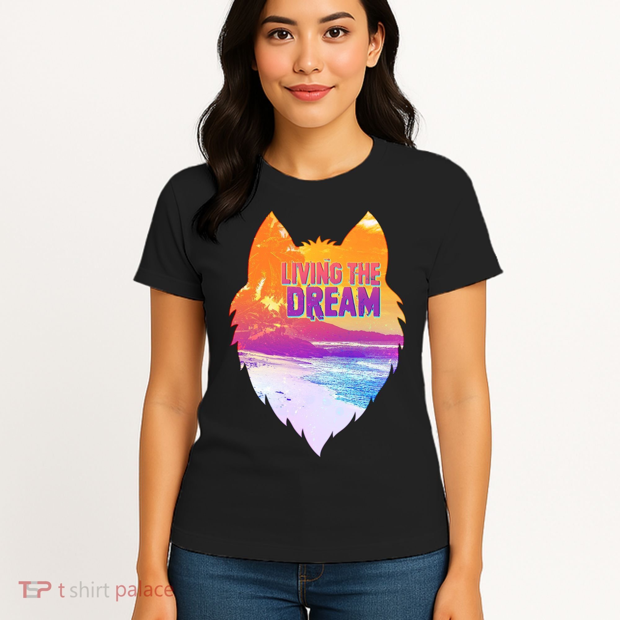 Living The Dream Californian Beach Wolf Head Women's T-Shirt