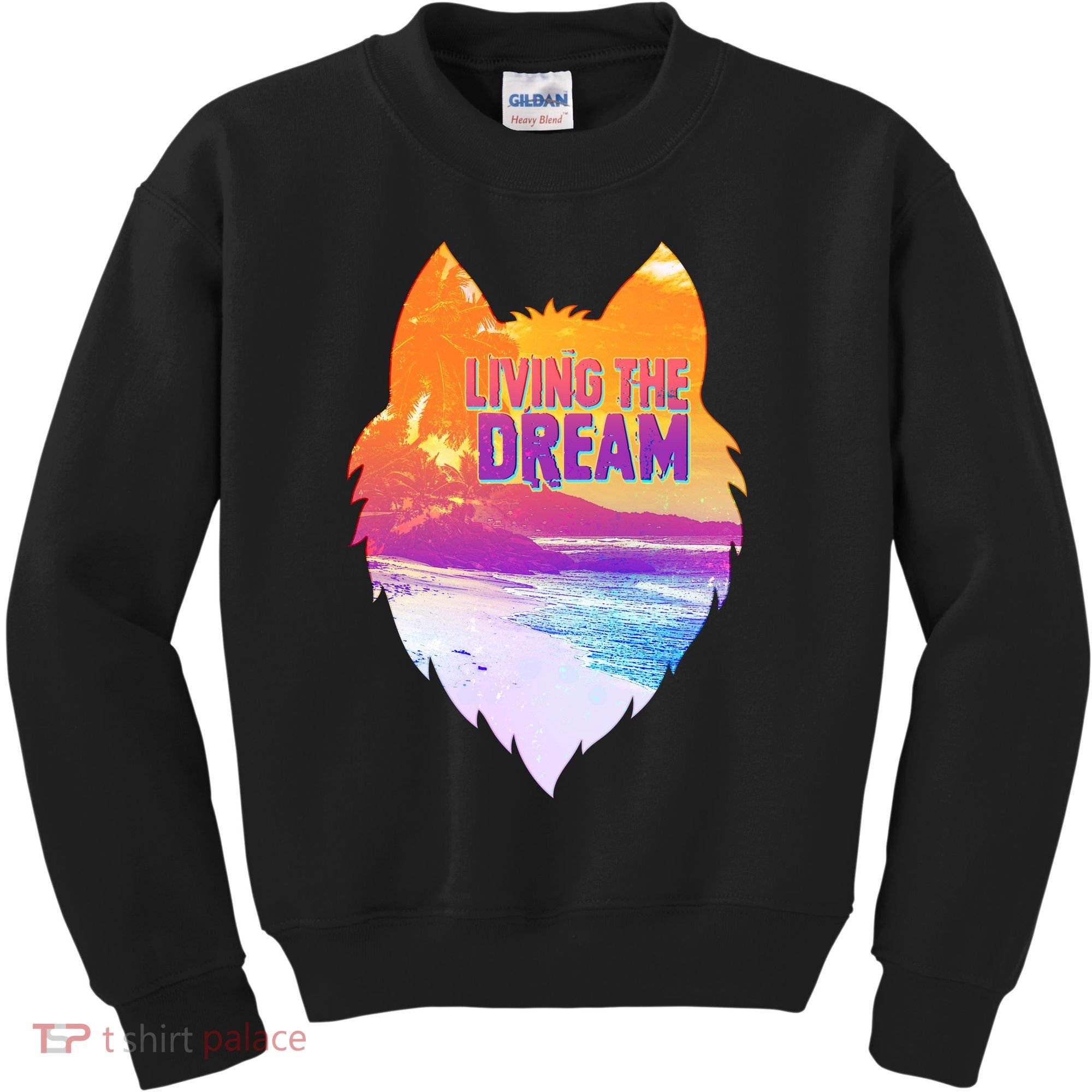 Living The Dream Californian Beach Wolf Head Kids Sweatshirt