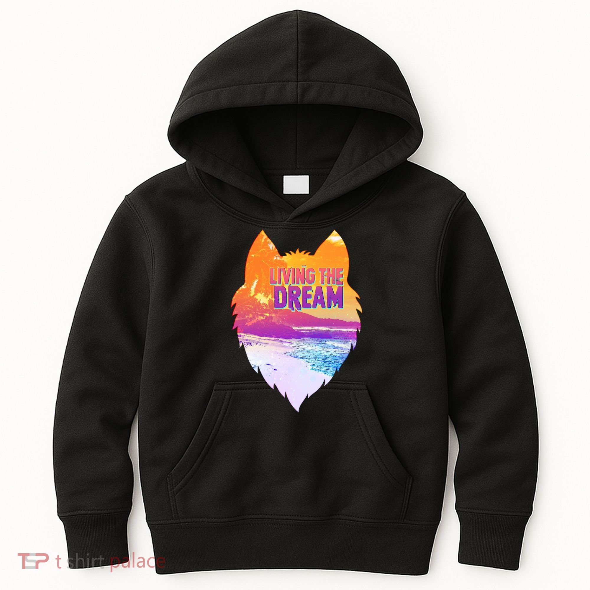 Living The Dream Californian Beach Wolf Head Kids Hoodie