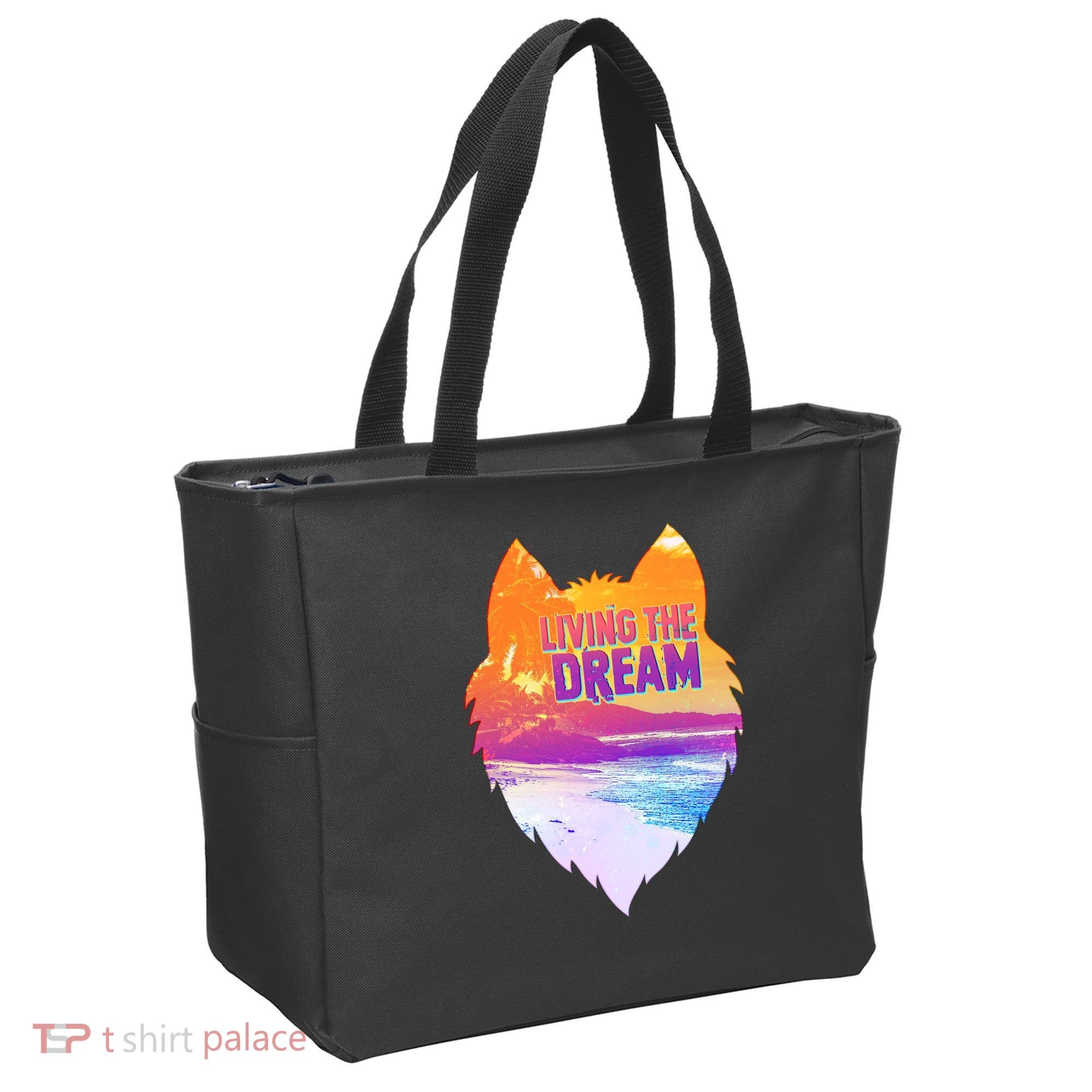 Living The Dream Californian Beach Wolf Head Tote Bag