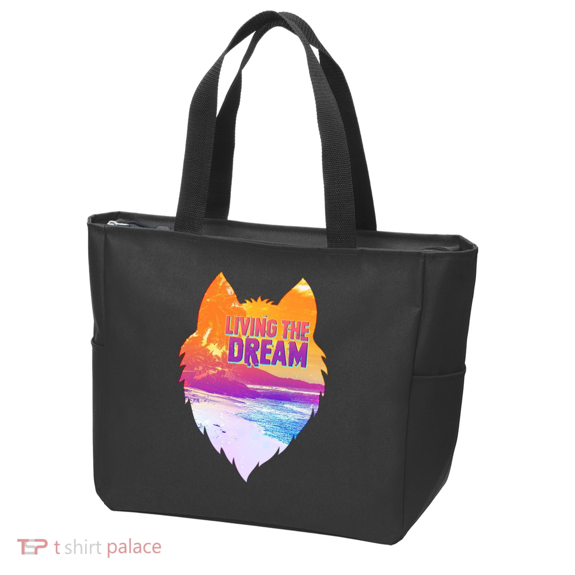 Living The Dream Californian Beach Wolf Head Tote Bag