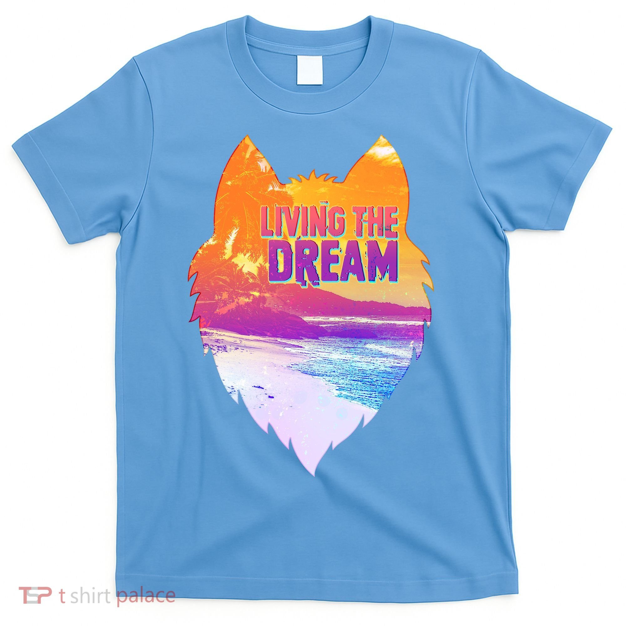Living The Dream Californian Beach Wolf Head T-Shirt