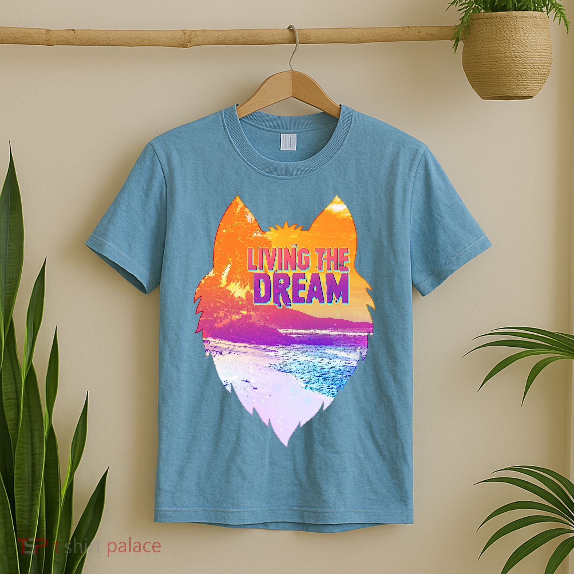Living The Dream Californian Beach Wolf Head T-Shirt
