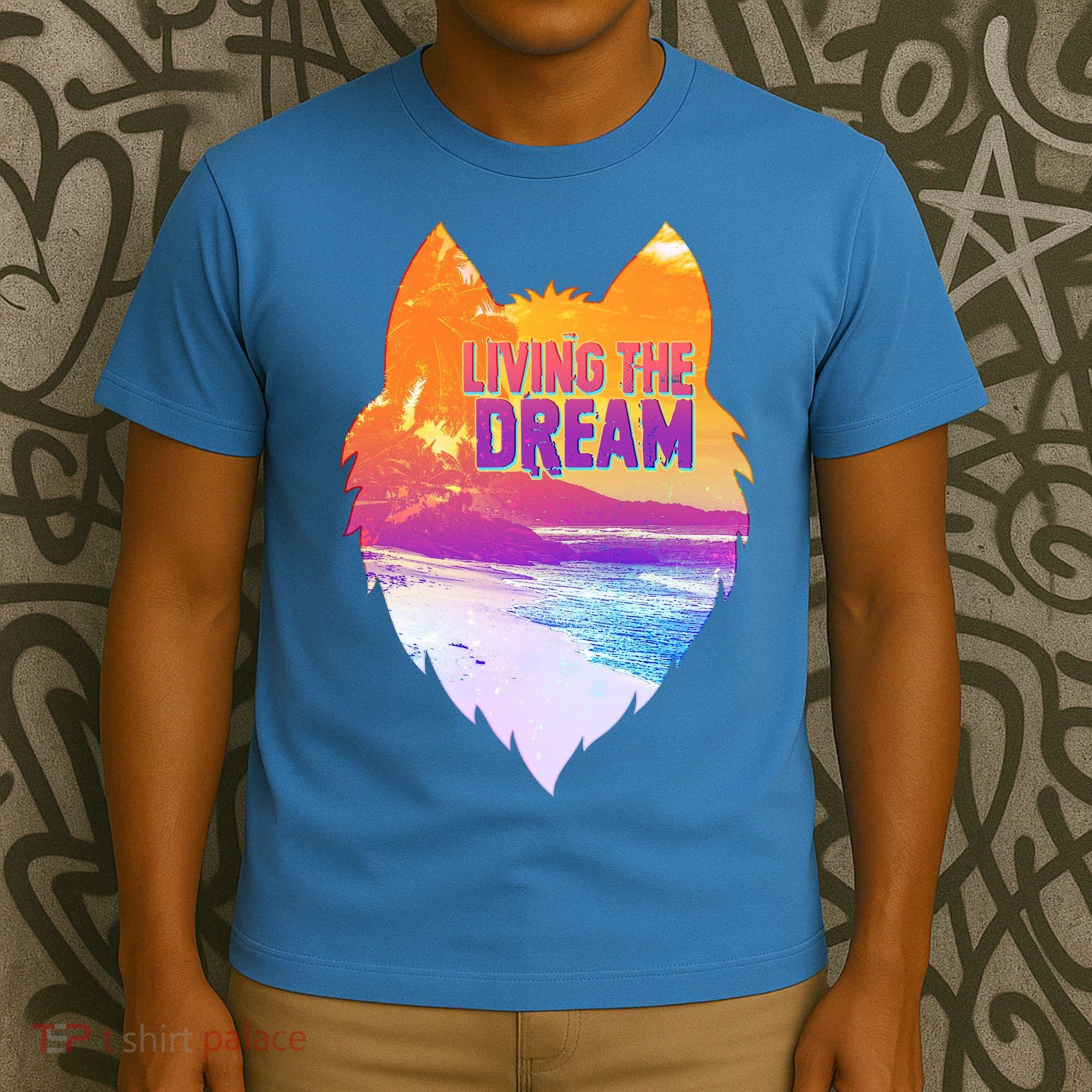 Living The Dream Californian Beach Wolf Head T-Shirt