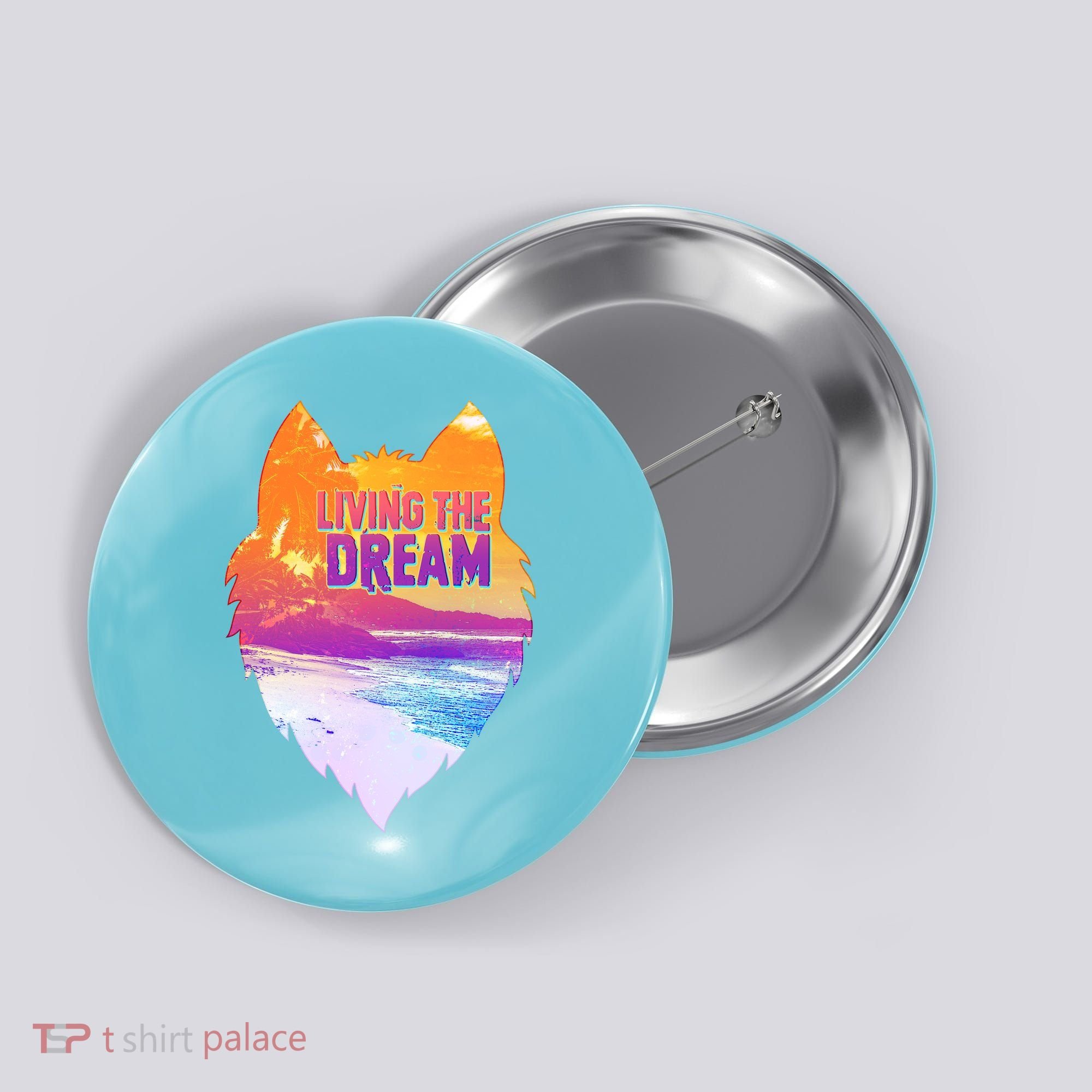 Living The Dream Californian Beach Wolf Head Button