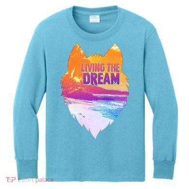 Living The Dream Californian Beach Wolf Head Kids Long Sleeve Shirt