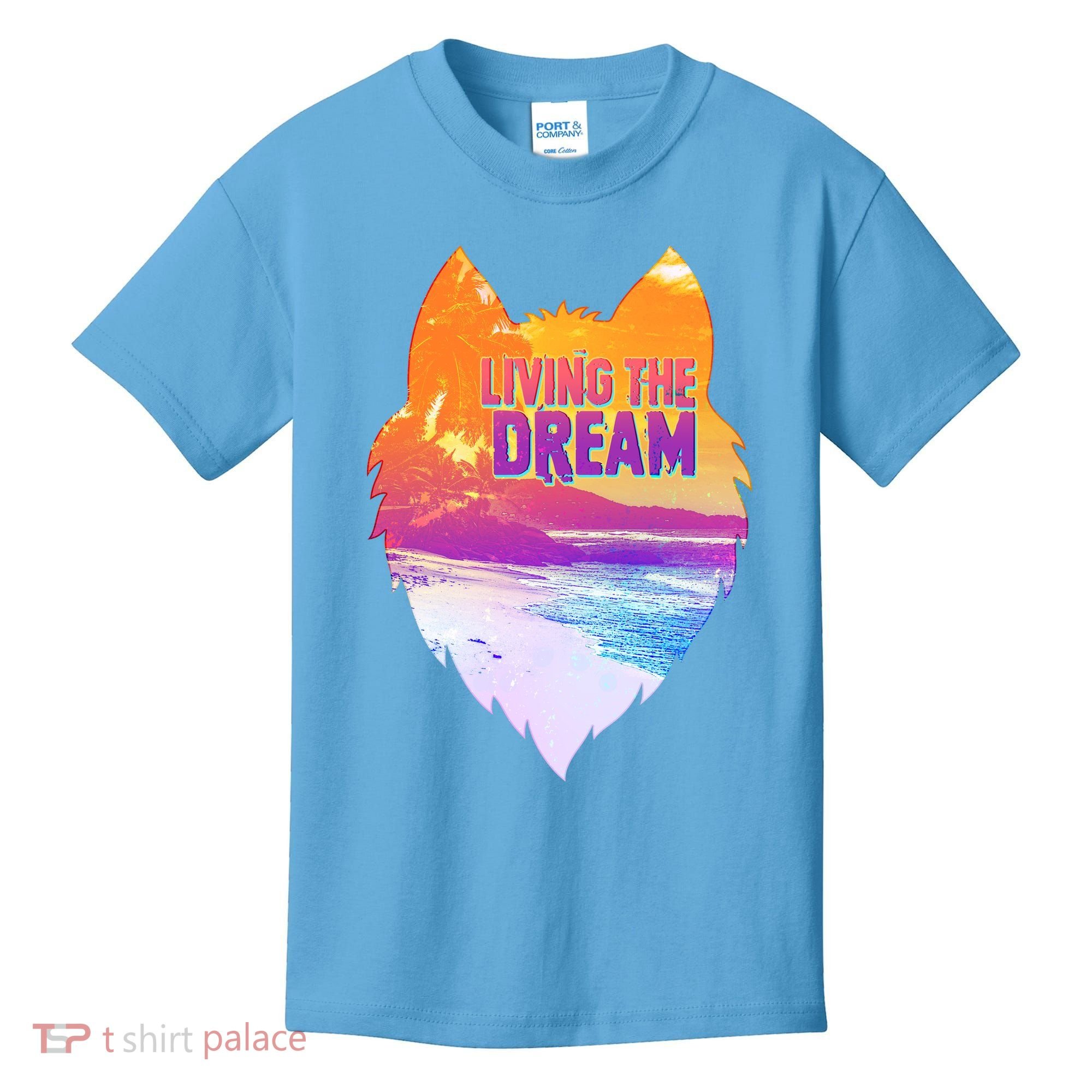 Living The Dream Californian Beach Wolf Head Kids T-Shirt