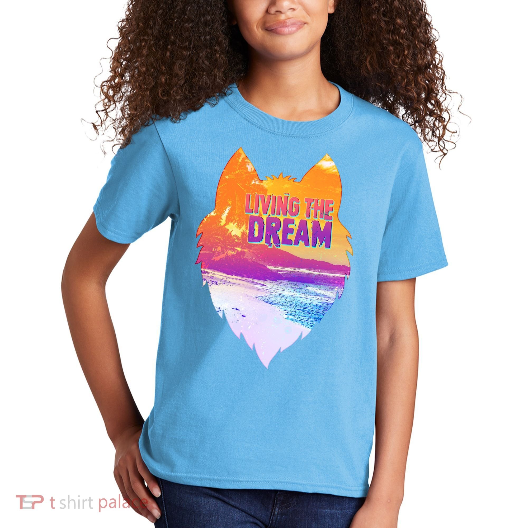 Living The Dream Californian Beach Wolf Head Kids T-Shirt