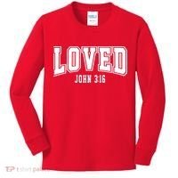 Loved John 3:16 Bible Verse Christian Kids Long Sleeve Shirt thumb 0