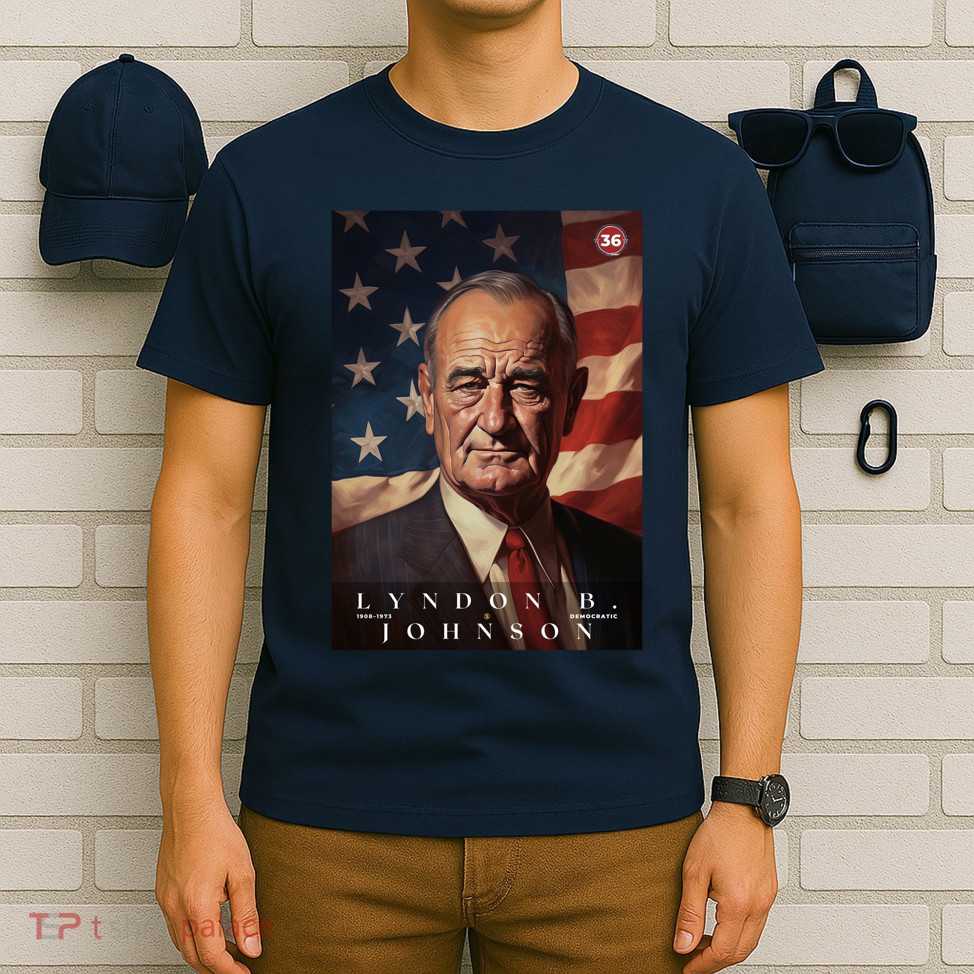 Lyndon Johnson 36th President Of The United States Portrait T-Shirt