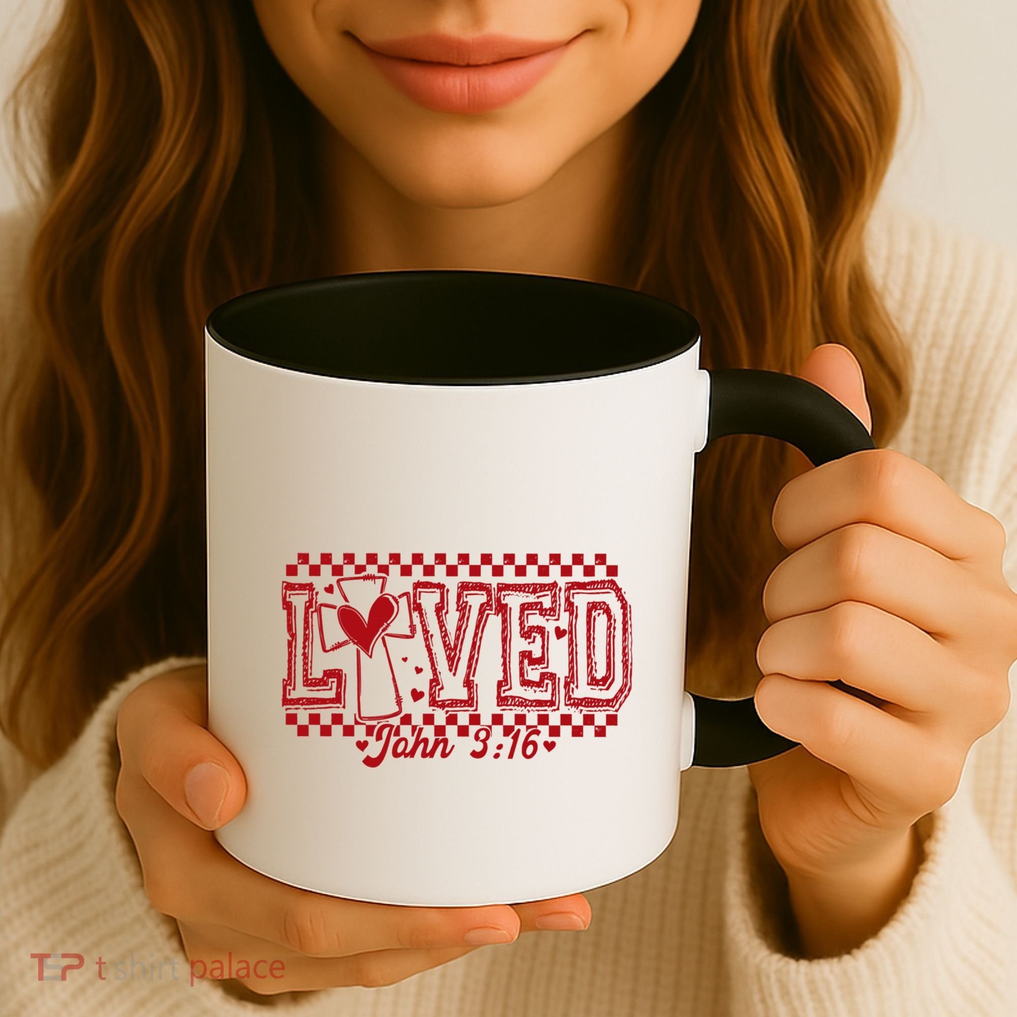 Loved John 3:16 Checkered Christian Loves ValentineS Day Gift Coffee Mug