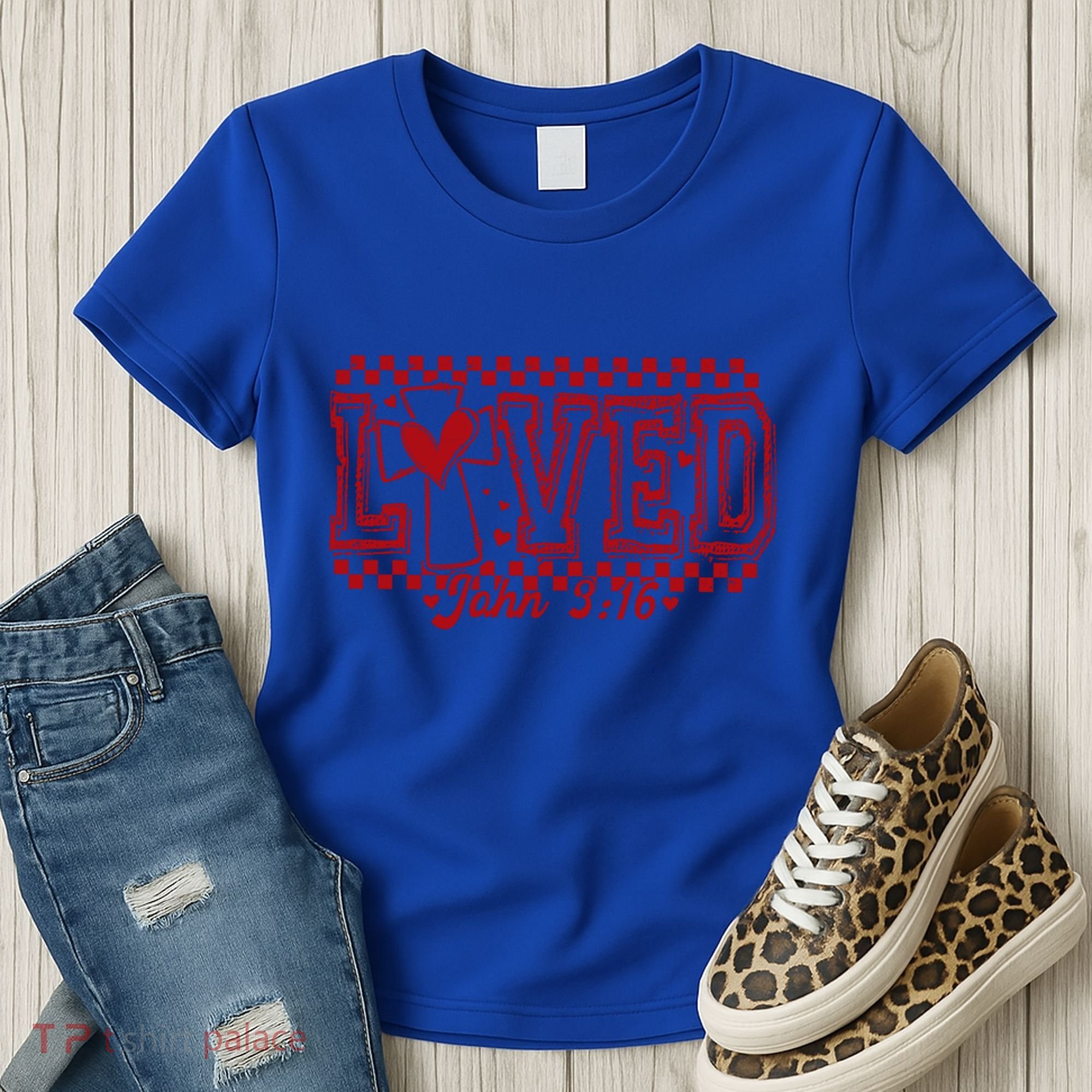 Loved John 3:16 Checkered Christian Loves ValentineS Day Gift Women's T-Shirt