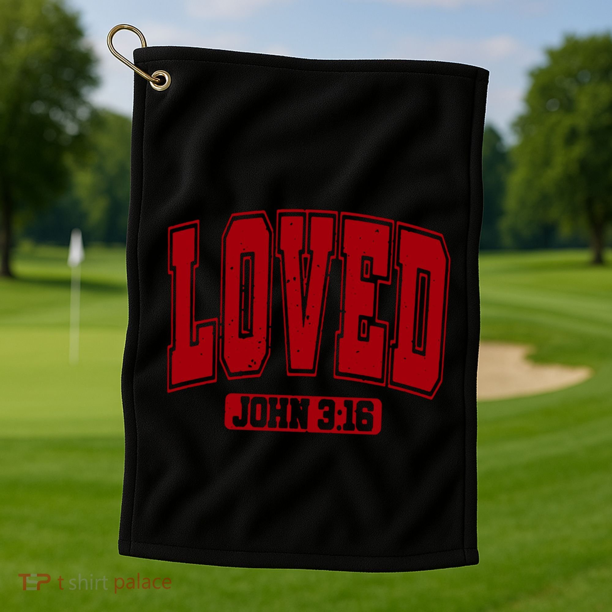 Loved John 3:16 Christian Valentines Bible Verse Valentine Gift Golf Towel