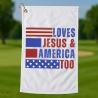 Love Jesus And America Too Golf Towel thumb 1