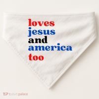 Loves Jesus And America Too Patriotic USA-Made Doggie Bandana thumb 0
