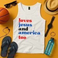 Loves Jesus And America Too Patriotic Tank Top thumb 4