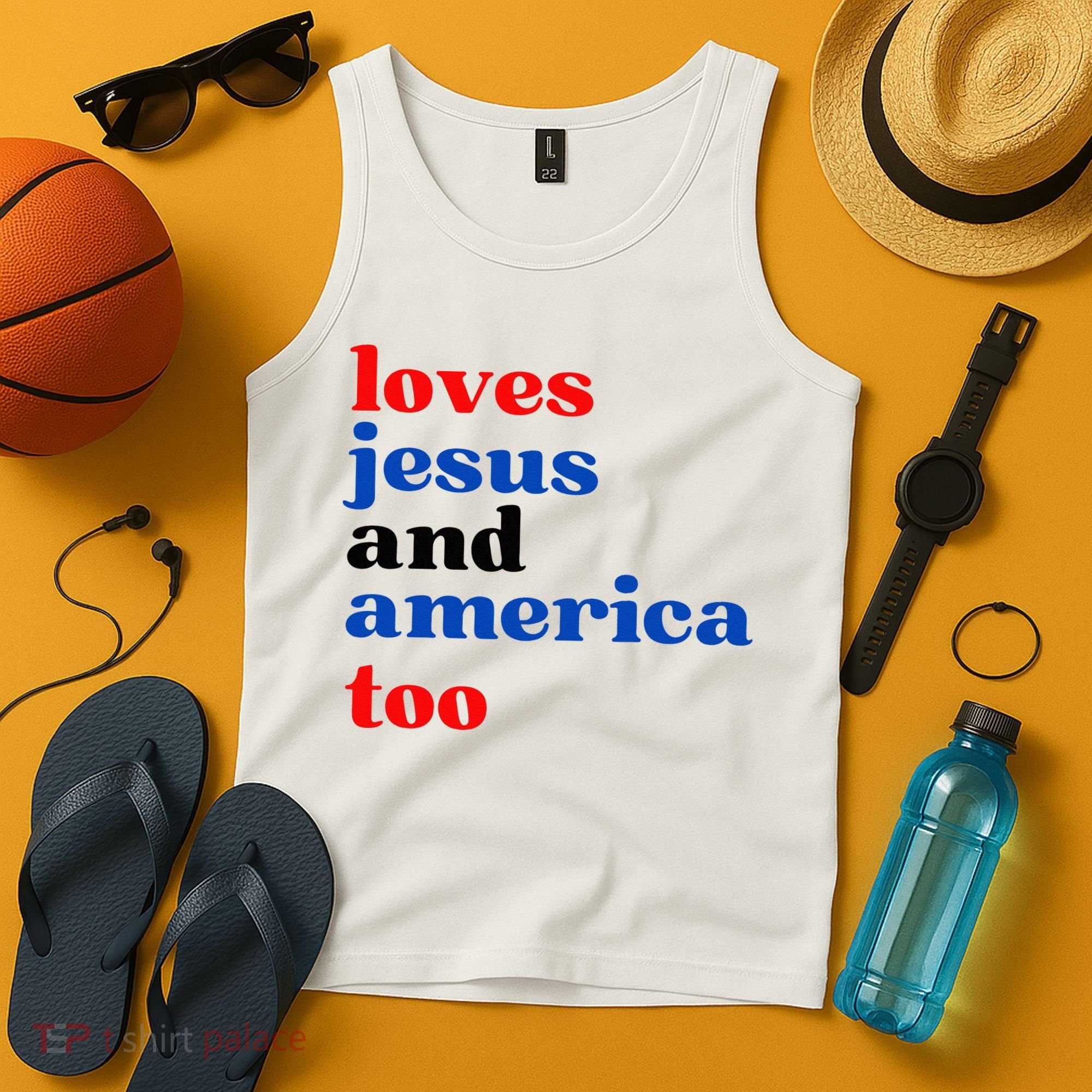 Loves Jesus And America Too Patriotic Tank Top