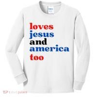 Loves Jesus And America Too Patriotic Kids Long Sleeve Shirt thumb 0