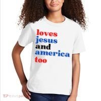 Loves Jesus And America Too Patriotic Kids T-Shirt thumb 2