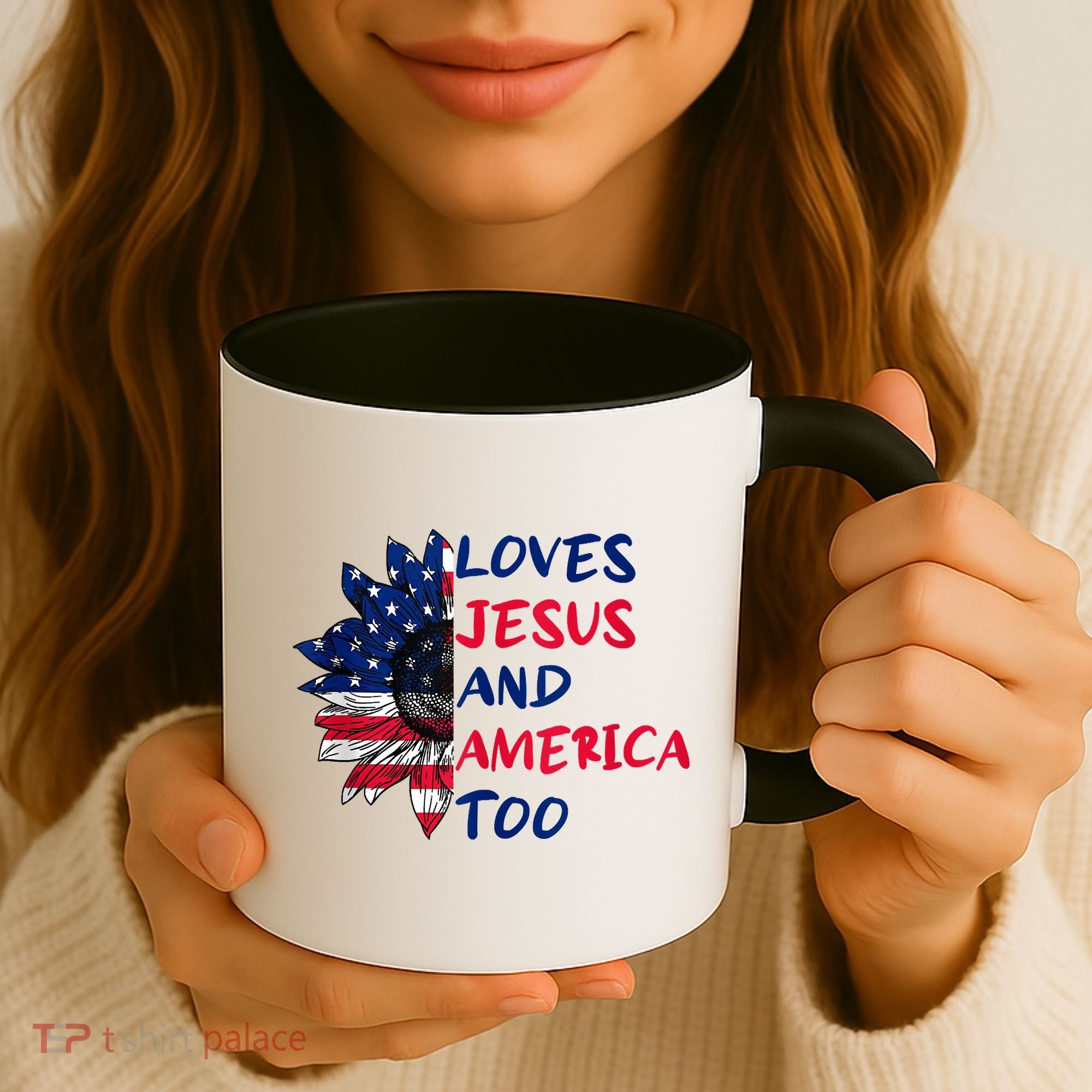 Loves Jesus And America Too Sunflower Coffee Mug