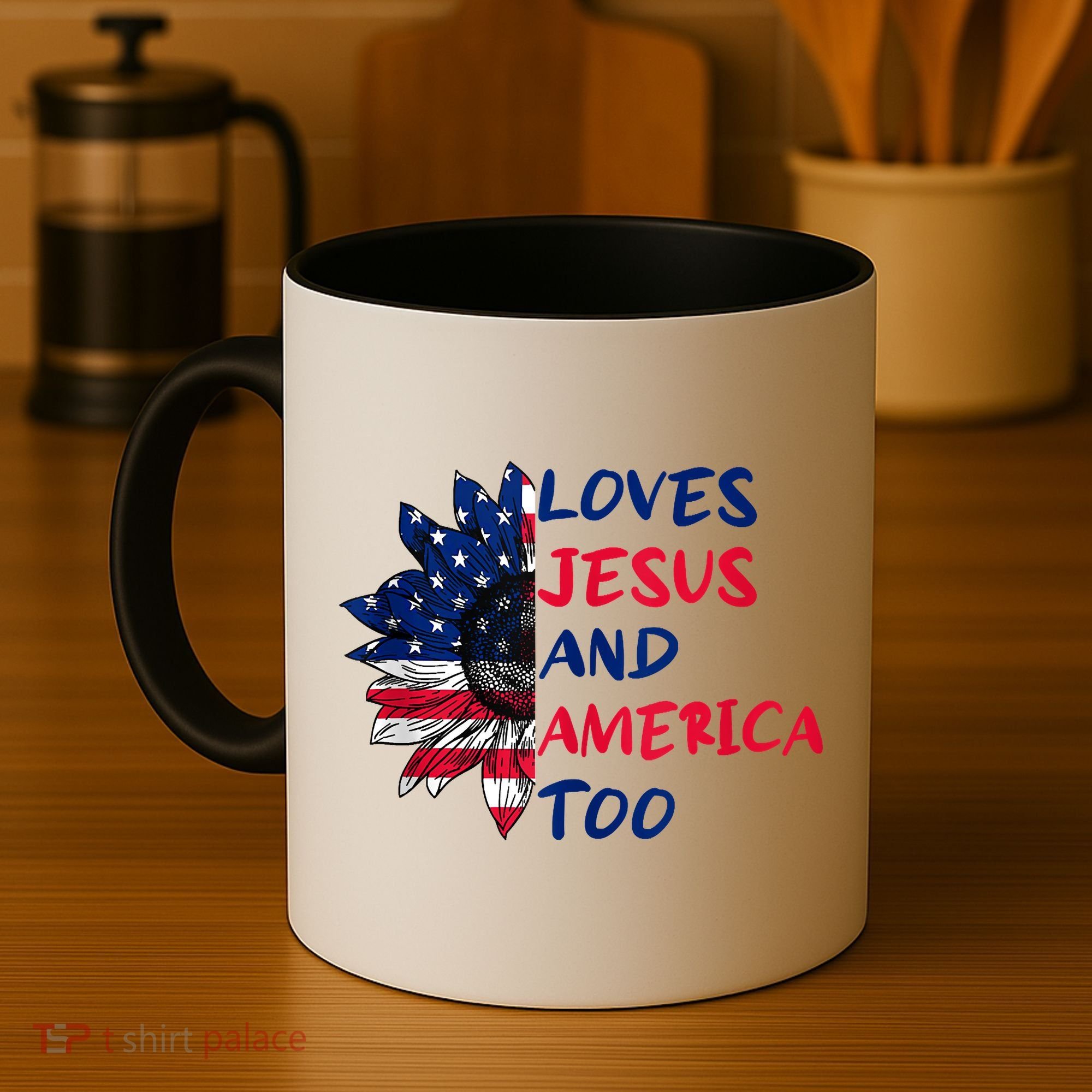 Loves Jesus And America Too Sunflower Coffee Mug