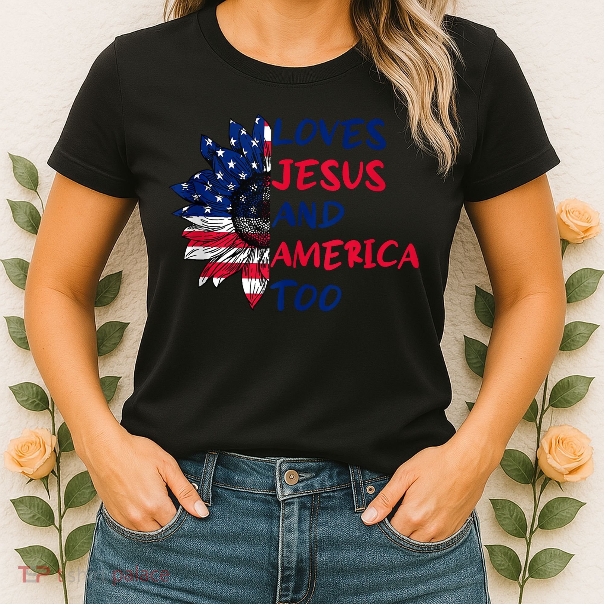 Loves Jesus And America Too Sunflower Women's T-Shirt
