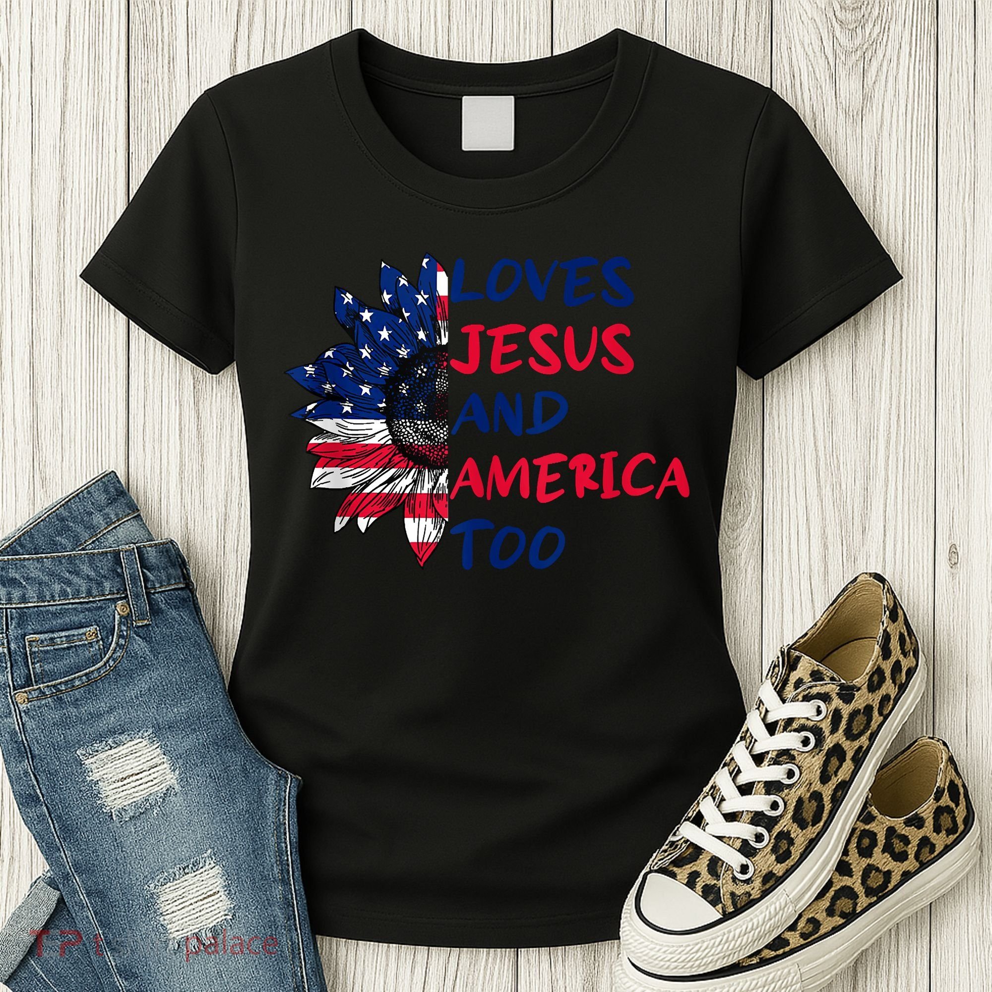 Loves Jesus And America Too Sunflower Women's T-Shirt