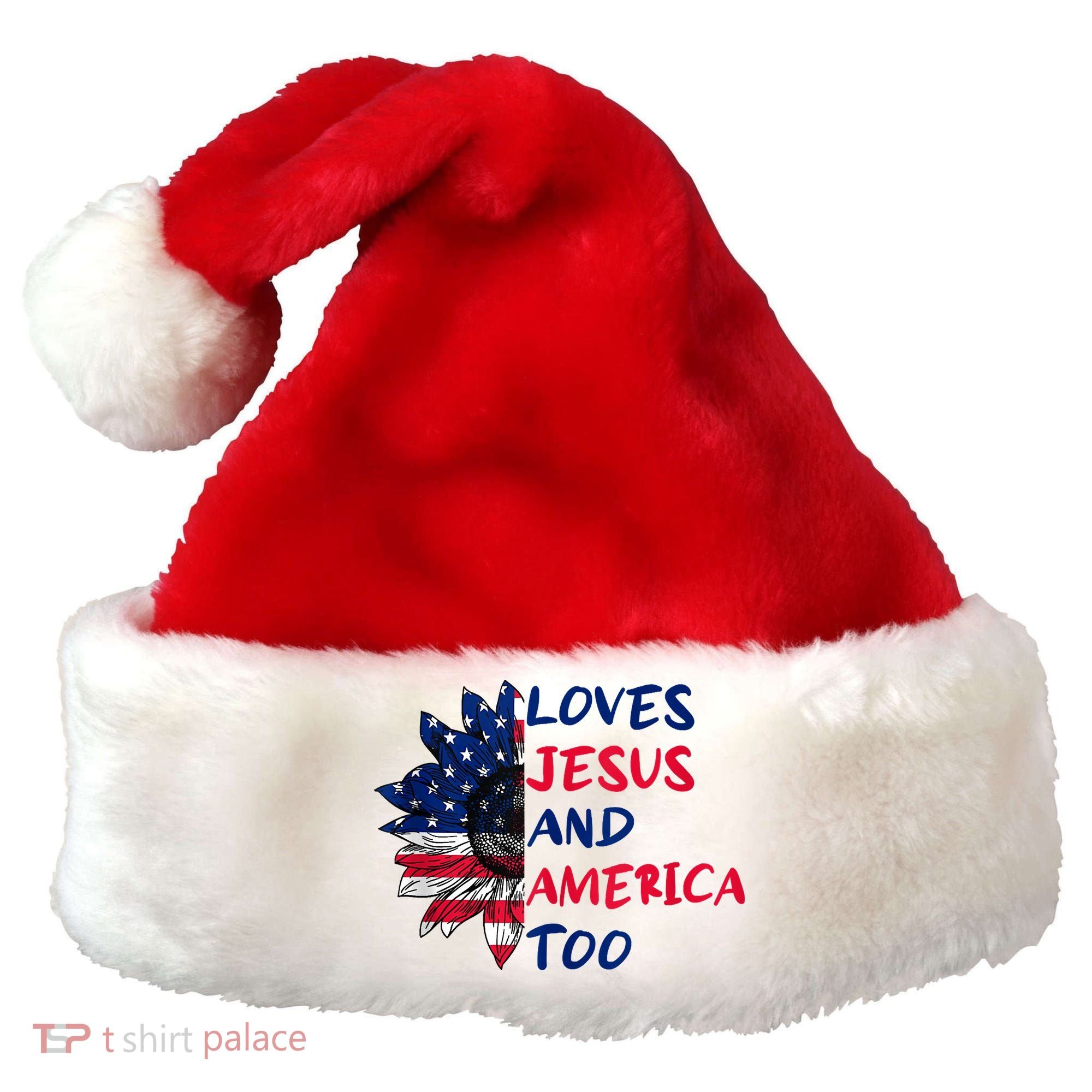 Loves Jesus And America Too Sunflower Santa Hat