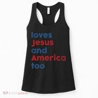 Loves Jesus And America Too 4th of July Proud Women's Tank Top thumb 0