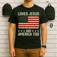 Loves Jesus And America Too USA Patriotic Christian T-Shirt thumb 6