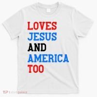Loves Jesus And America Too 4th Of July T-Shirt thumb 0