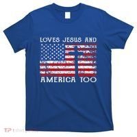 Loves Jesus And America Too Usa Patriotic T-Shirt thumb 0
