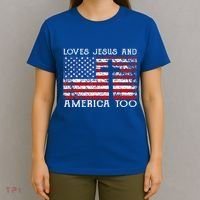 Loves Jesus And America Too Usa Patriotic T-Shirt thumb 4