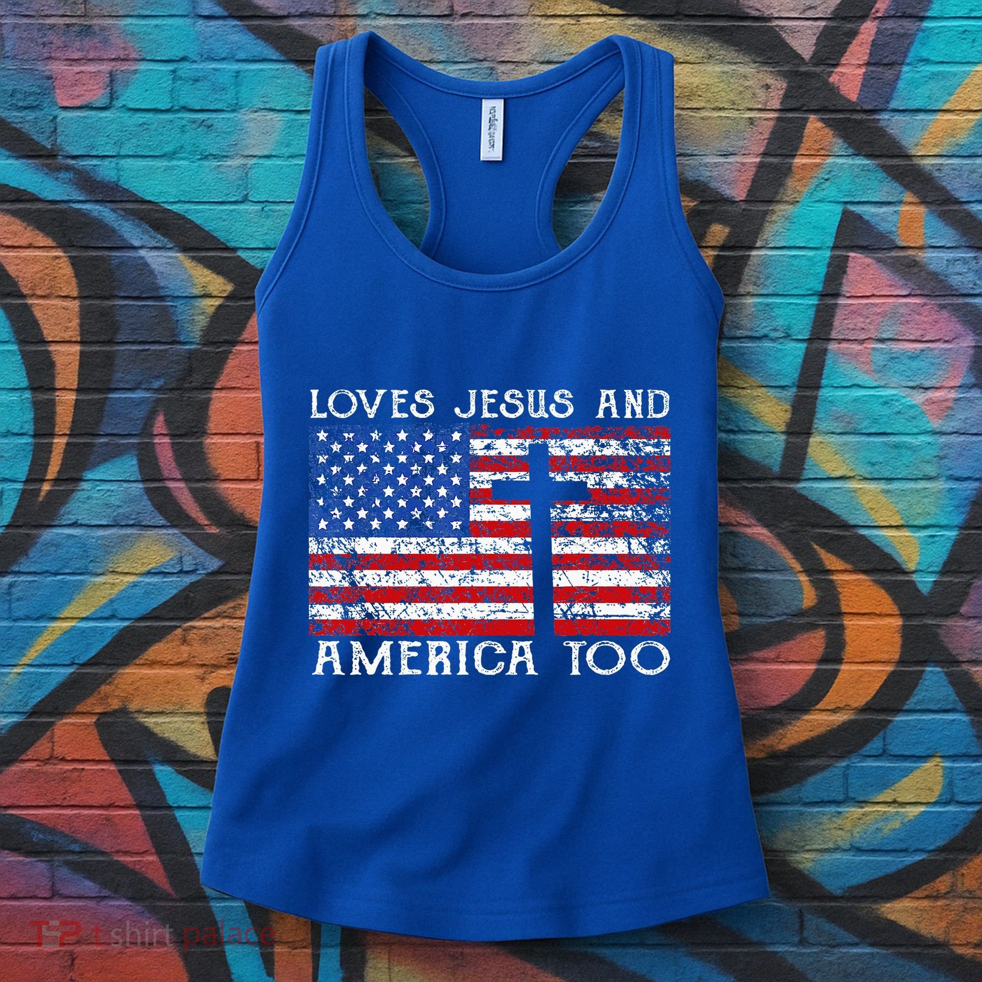 Loves Jesus And America Too Usa Patriotic Women's Tank Top