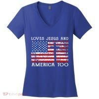 Loves Jesus And America Too Usa Patriotic Women's V-Neck T-Shirt thumb 0