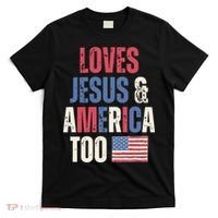 Loves Jesus & America Too Funny 4th Of July T-Shirt thumb 0