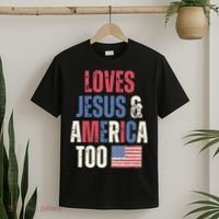 Loves Jesus & America Too Funny 4th Of July T-Shirt thumb 2