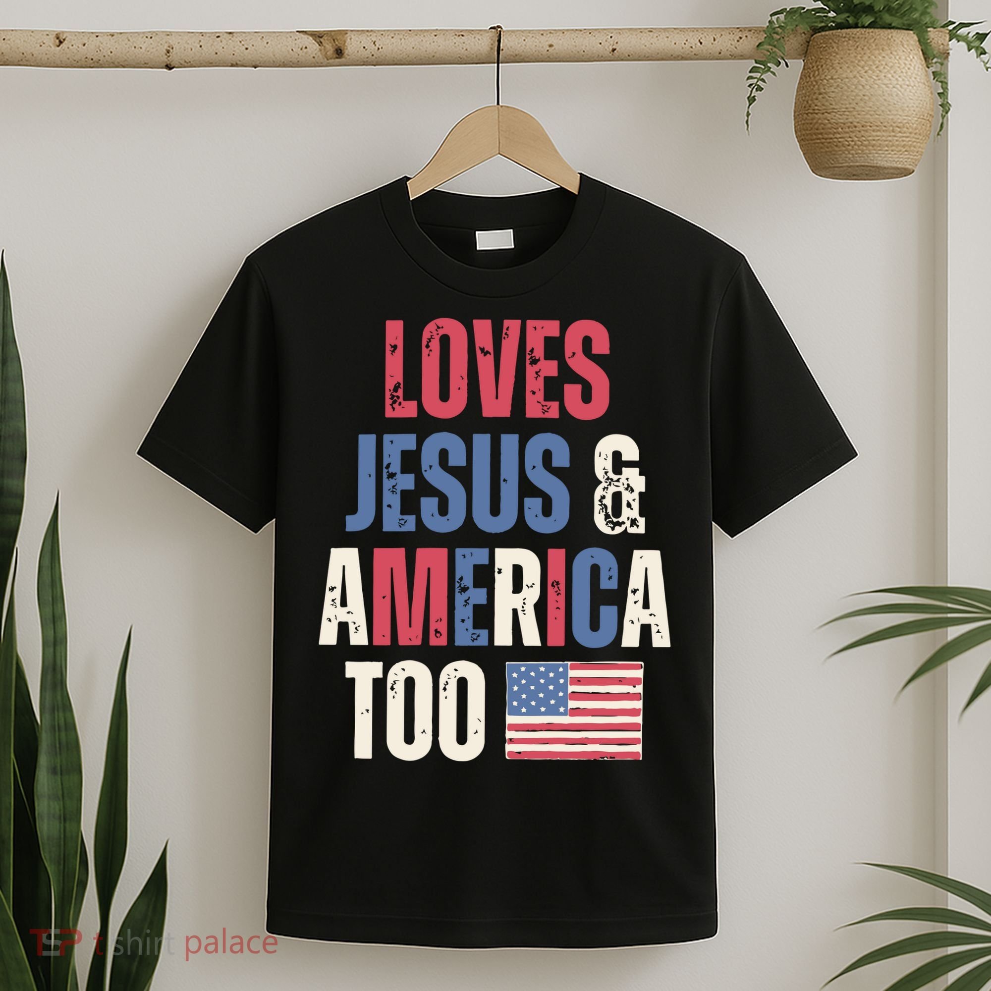 Loves Jesus & America Too Funny 4th Of July T-Shirt