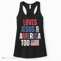 Loves Jesus & America Too Funny 4th Of July Women's Tank Top thumb 0