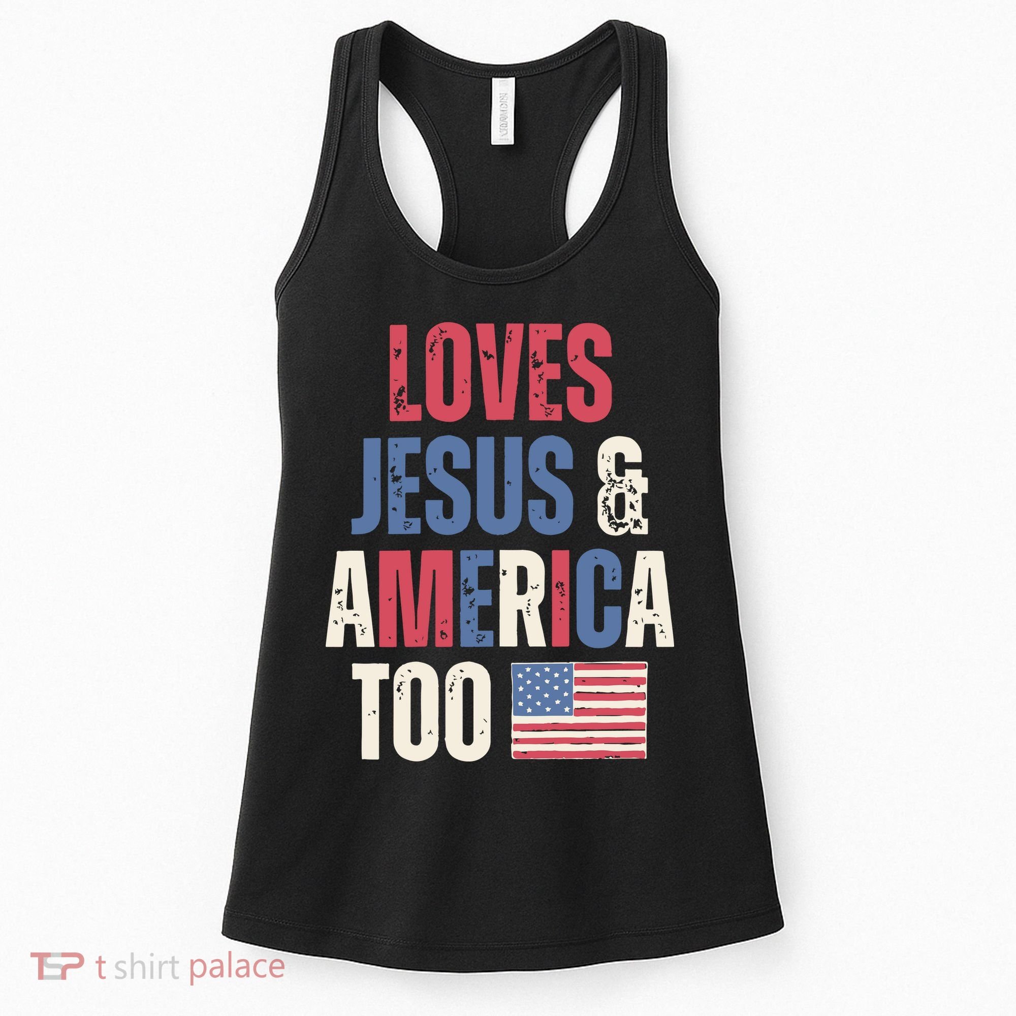 Loves Jesus & America Too Funny 4th Of July Women's Tank Top