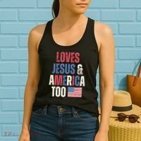 Loves Jesus & America Too Funny 4th Of July Women's Tank Top thumb 2