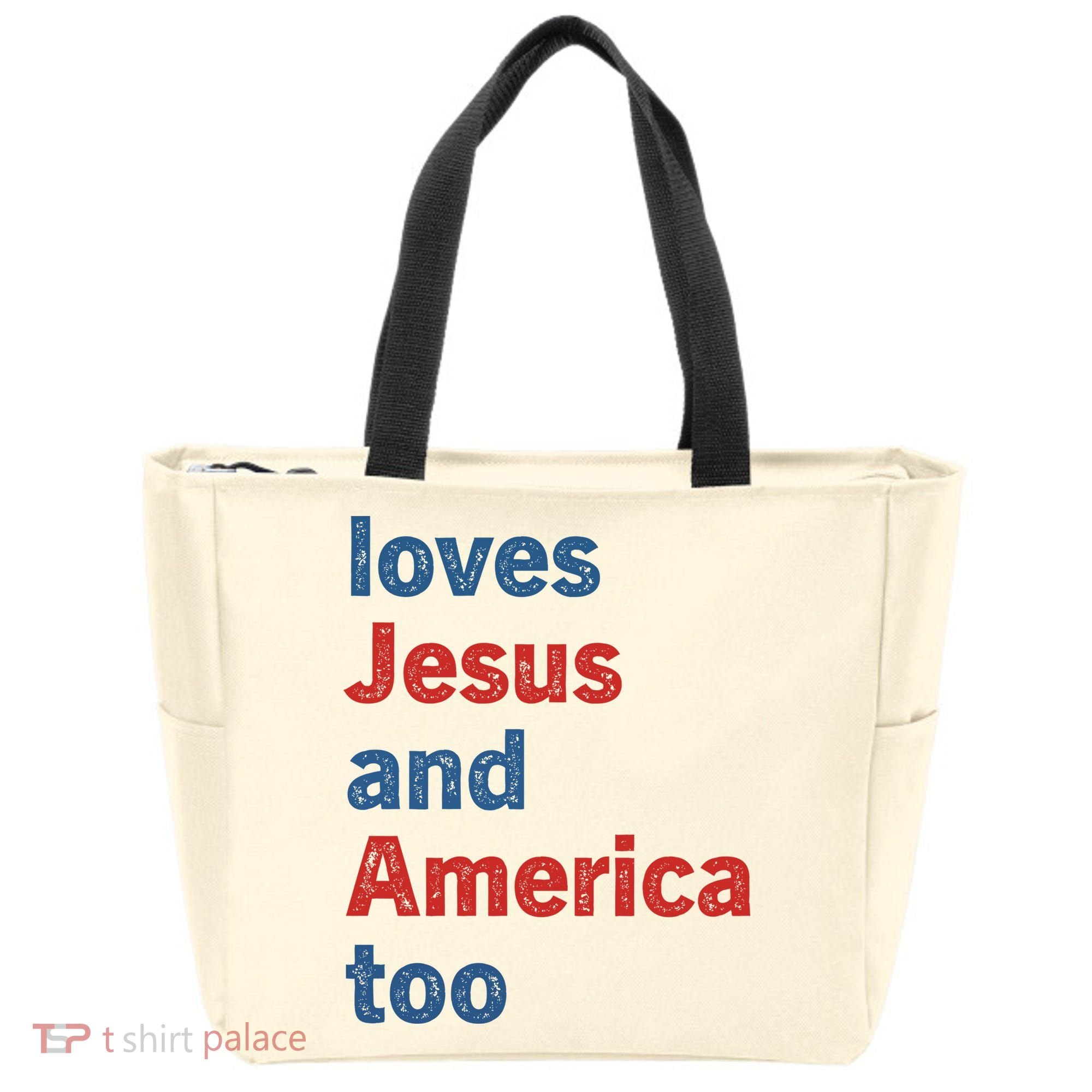 Loves Jesus And America Too Tote Bag