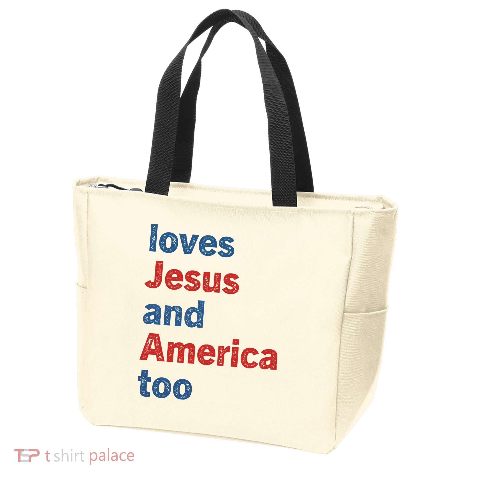 Loves Jesus And America Too Tote Bag